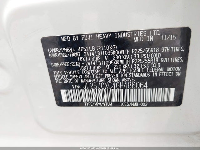 Subaru turbo u4 2016 JF2SJGXC4GH486064 Image 9