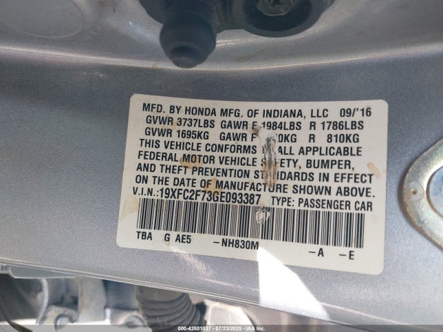 Honda k20c2 2016 19XFC2F73GE093387 Image 9