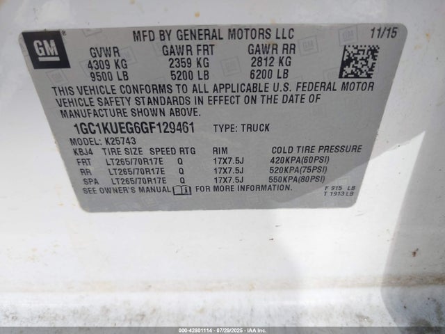 1GC1KUEG6GF129461 Chevrolet l96 - flexible fuel (gas/ethanol), sfi iron