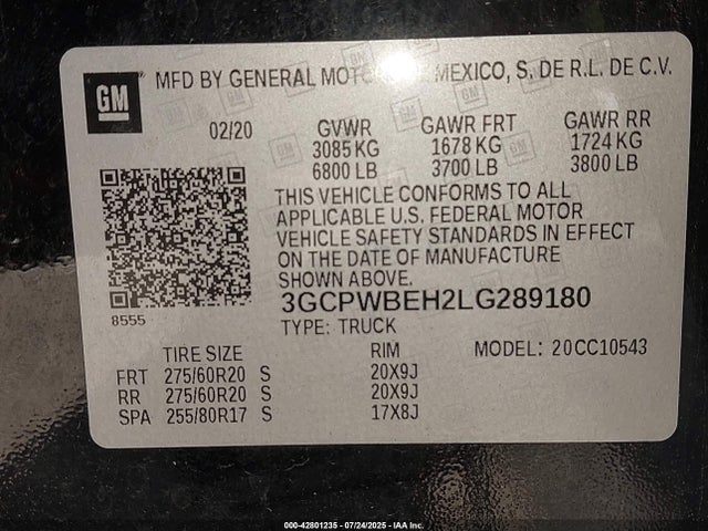 3GCPWBEH2LG289180 Chevrolet lv3 - gen 5, sidi, vvt, ohv, e85 max alum