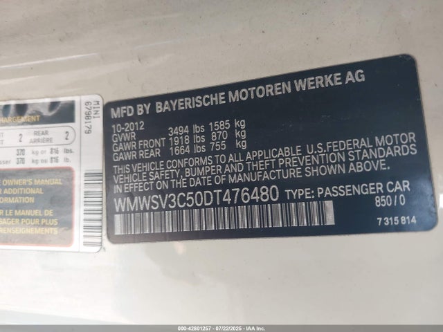 2013 MINI HARDTOP WMWSV3C50DT476480 Photo 8