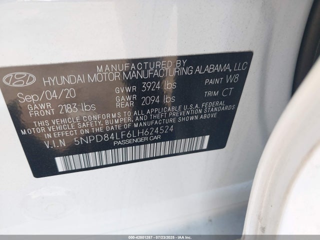 5NPD84LF6LH624524 Hyundai mpi nu