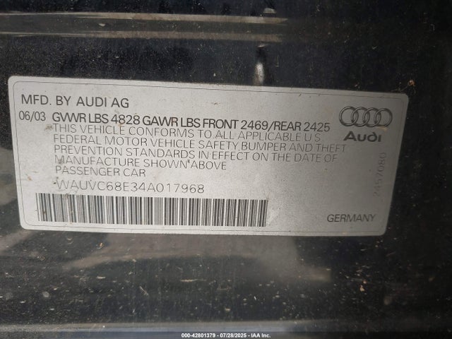 2004 AUDI A4 WAUVC68E34A017968 Photo 8