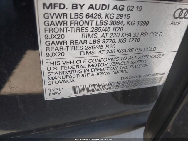 2019 AUDI Q7 WA1AHAF71KD032646 Photo 8