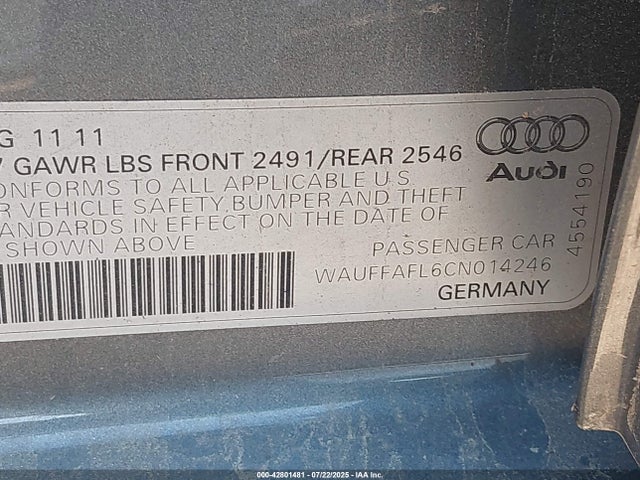 2012 AUDI A4 WAUFFAFL6CN014246 Photo 8