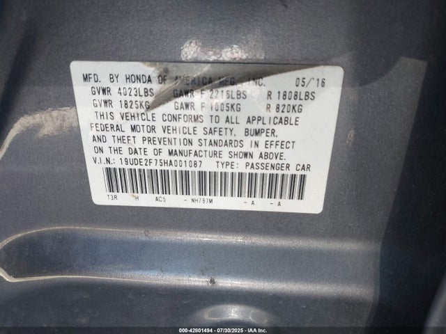 Acura k24v7 2017 19UDE2F75HA001087 Image 9