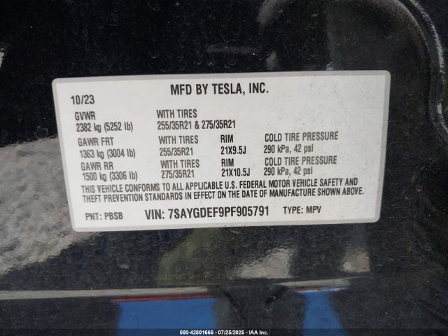 7SAYGDEF9PF905791 Tesla Model Y
