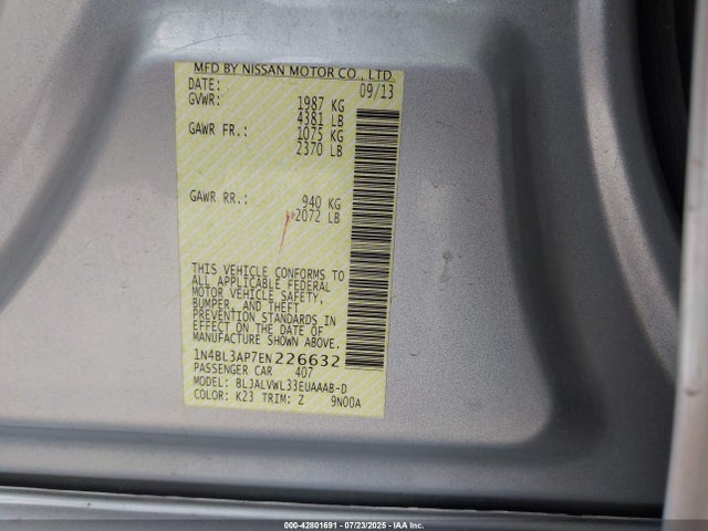 Nissan Altima 2014 1N4BL3AP7EN226632 Image 9
