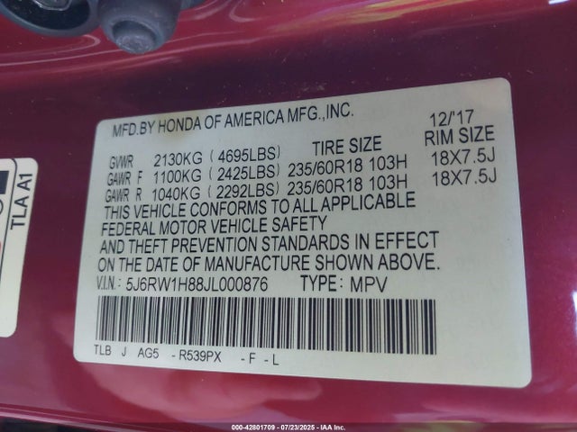 5J6RW1H88JL000876 Honda l15be