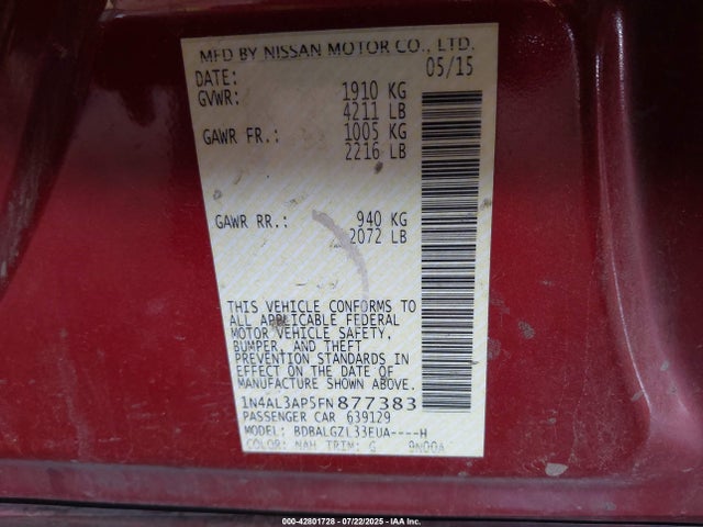 1N4AL3AP5FN877383 Nissan 2015