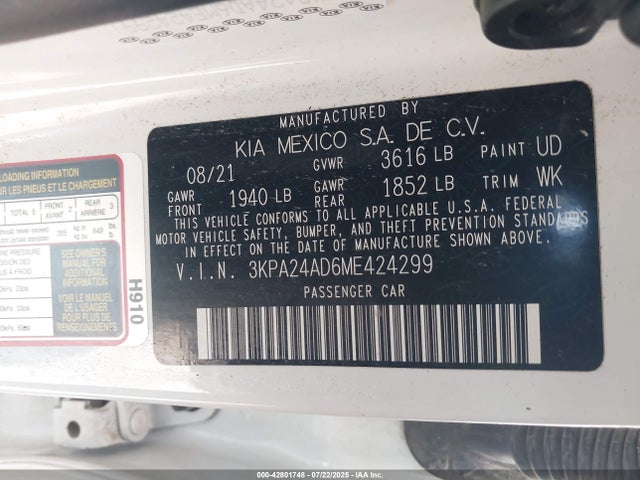 3KPA24AD6ME424299 KIA gamma ii
