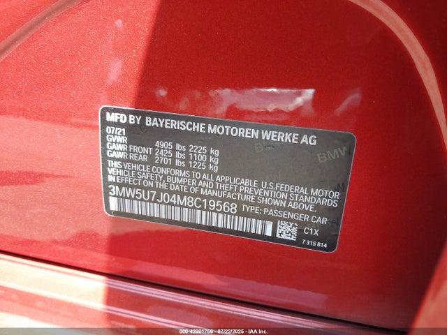 BMW 2021 2021 3MW5U7J04M8C19568 Image 9