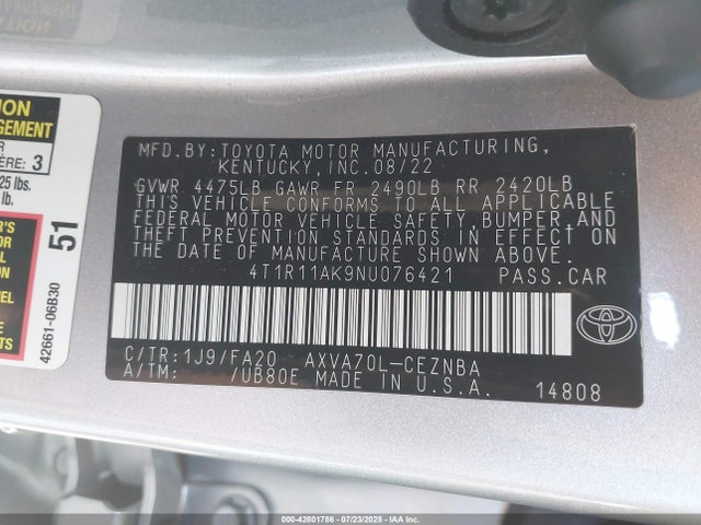 4T1R11AK9NU076421 Toyota a25a-fks