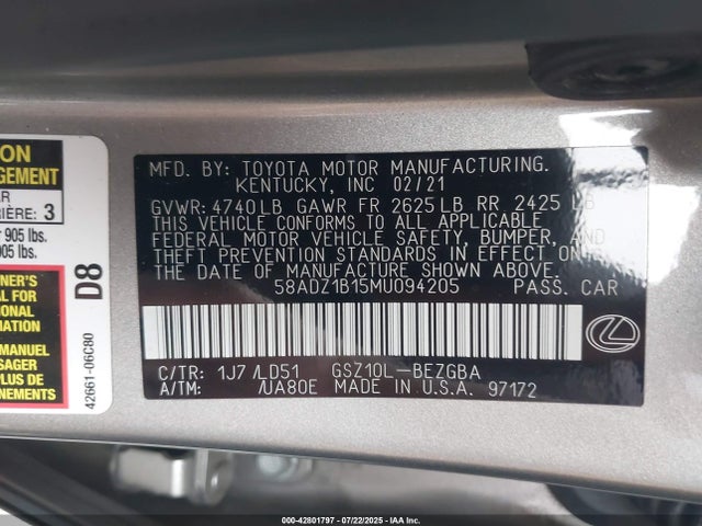 58ADZ1B15MU094205 Lexus 2gr-fks