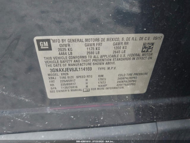 3GNAXJEV8JL114169 Chevrolet lyx - direct injection, vvt, fgt, turbo, alum, gen1
