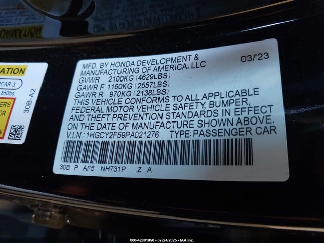 Honda lfc5 2023 1HGCY2F59PA021276 Image 9
