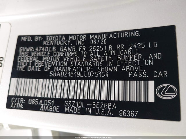 Lexus 2gr-fks 2020 58ADZ1B19LU075154 Image 9