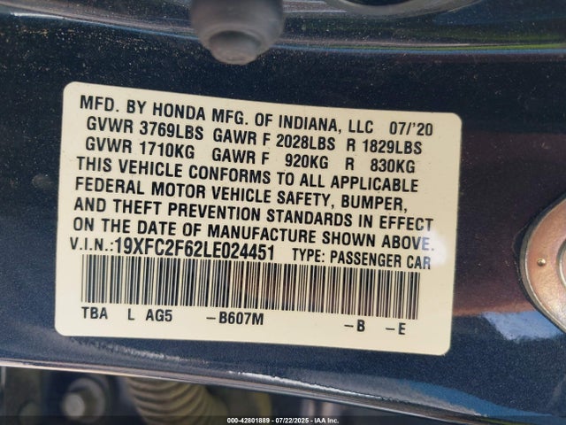 Honda k20c2 2020 19XFC2F62LE024451 Image 9