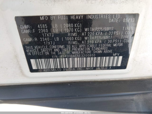 Subaru 2.5na u5 2014 4S4BRBAC5E3200800 Image 9