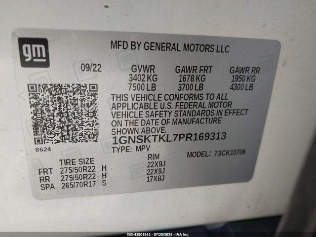 1GNSKTKL7PR169313 Chevrolet l87