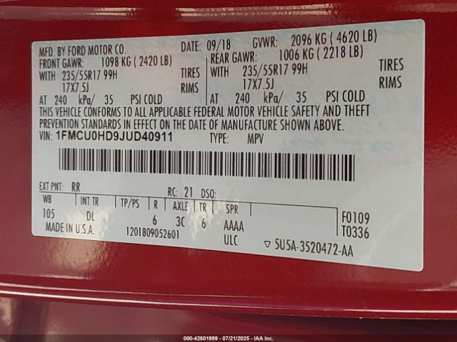 2018 FORD ESCAPE 1FMCU0HD9JUD40911 Photo 8