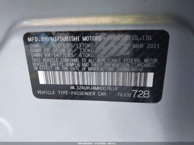 2021 MITSUBISHI MIRAGE ML32AUHJ4MH007618 Photo 8