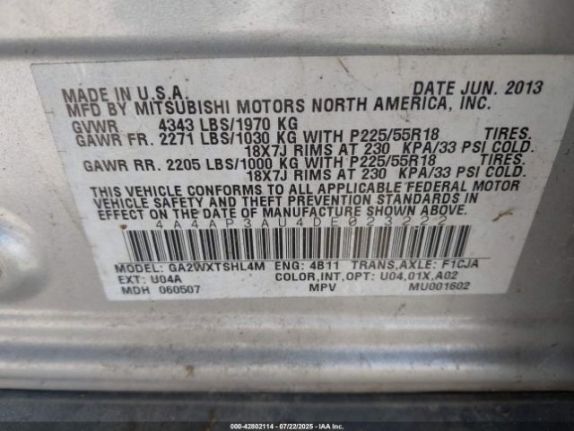 2013 MITSUBISHI OUTLANDER SPORT 4A4AP3AU4DE023222 Photo 8