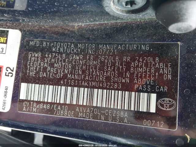 4T1S11AKXMU492283 Toyota a25a-fks