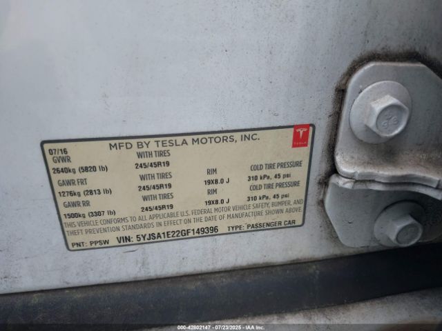 2016 TESLA MODEL S 5YJSA1E22GF149396 Photo 8
