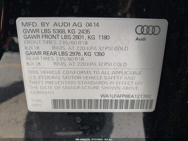 2014 AUDI Q5 WA1LFAFP8EA121392 Photo 8