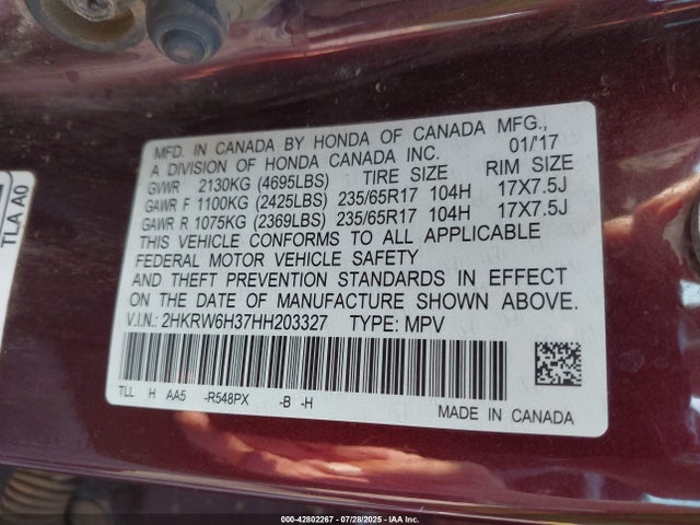 2HKRW6H37HH203327 Honda k24w9/k24v9