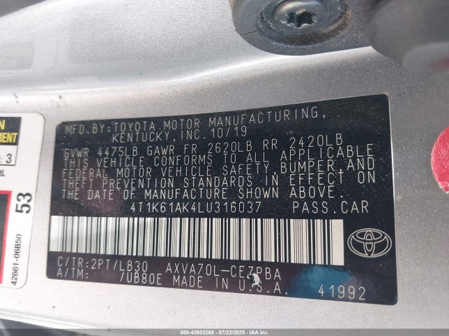 4T1K61AK4LU316037 Toyota a25a-fks