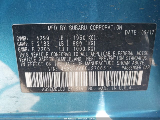 4S3GTAA60J3706514 Subaru 2018