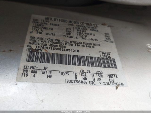 2003 FORD EXPEDITION 1FMRU15W83LB34218 Photo 8