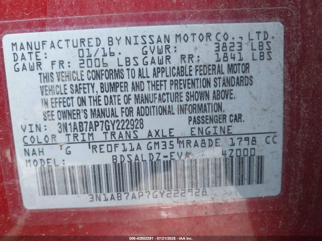 3N1AB7AP7GY222928 Nissan 2016