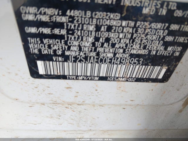 Subaru 2.5na u5 2014 JF2SJAEC0EH498953 Image 9