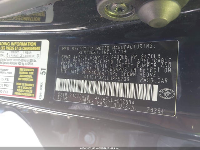 4T1C11AK8LU879739 Toyota a25a-fks