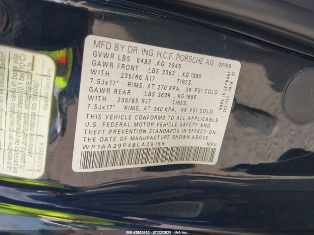 2008 PORSCHE CAYENNE WP1AA29P48LA29166 Photo 8