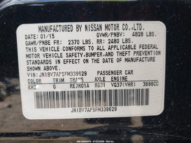 Infiniti Q50 2015 JN1BV7AP5FM339629 Image 9