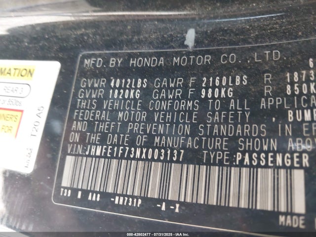 Honda l15by 2022 JHMFE1F73NX003137 Image 9