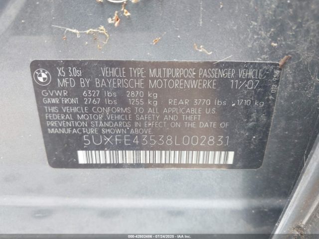 2008 BMW X5 5UXFE43538L002831 Photo 8