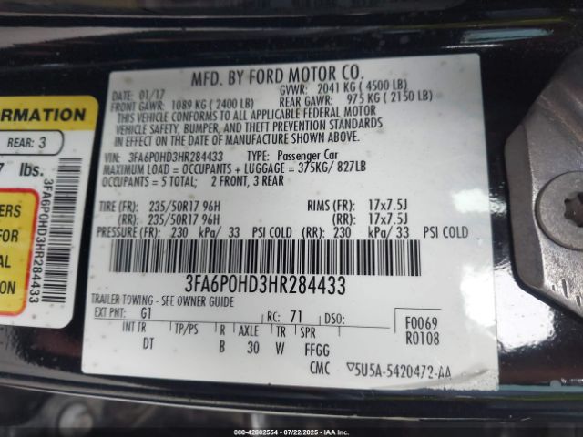 2017 FORD FUSION 3FA6P0HD3HR284433 Photo 8