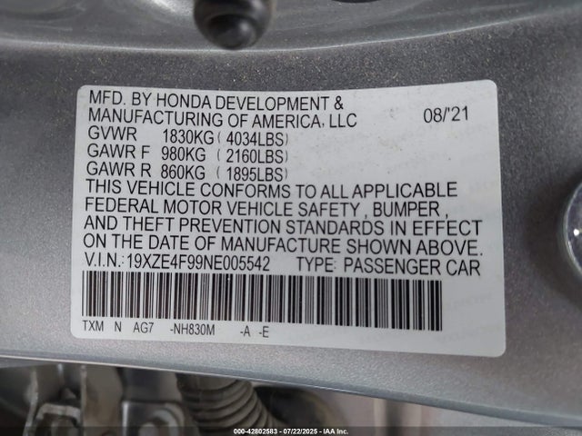 19XZE4F99NE005542 Honda leb6