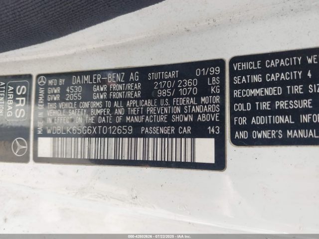 1999 MERCEDES-BENZ CLK 320 WDBLK65G6XT012659 Photo 8
