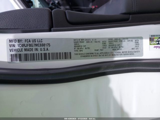 2021 JEEP GRAND CHEROKEE 1C4RJFBG7MC698175 Photo 8