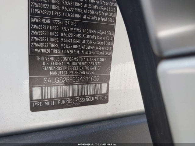 Land Rover s/c lev3 sulev30 2016 SALGS2PF6GA311606 Image 9