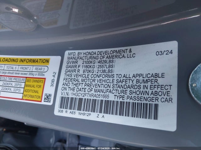 1HGCY2F7XRA051665 Honda lfc5