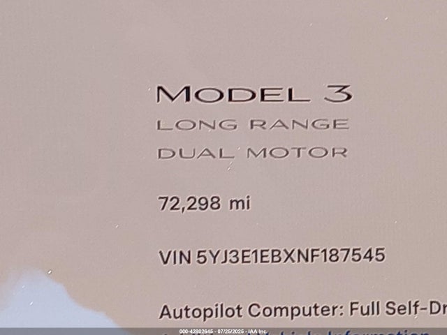 5YJ3E1EBXNF187545 Tesla 2022
