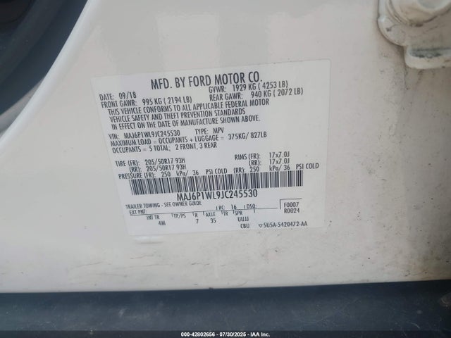 MAJ6P1WL9JC245530 Ford 2018