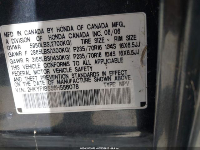 2006 HONDA PILOT 2HKYF18556H556078 Photo 8